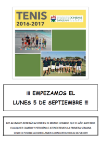 Cartel Escuela de Tenis 2016-2017